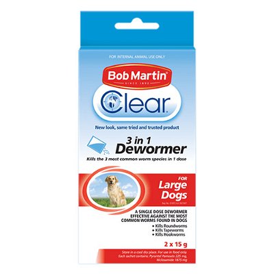 Bob Martin Clear 3 in 1 Dewormer For Large Dogs 2x15g