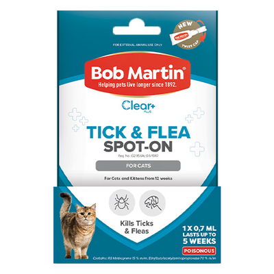 Bob Martin Clear Ticks & Fleas Spot On For Cats 1x0.7ml