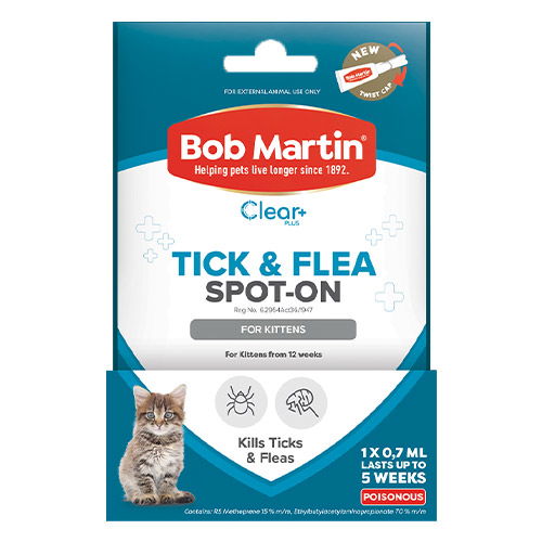 Bob Martin Clear Ticks & Fleas Spot On for Cat Supplies