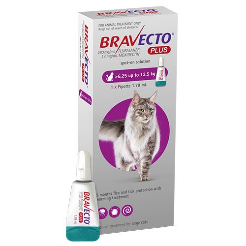 Bravecto Plus for Large Cats 500 mg (13.75 to 27.5 lbs) Purple