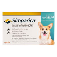 Simparica Chewables 40mg For Medium Dogs 10-20kg (22 to 44lbs) Blue