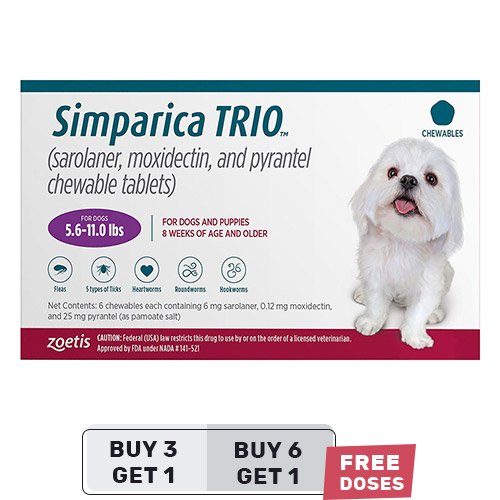 Simparica TRIO for Dogs 5.6-11 lbs (Purple)