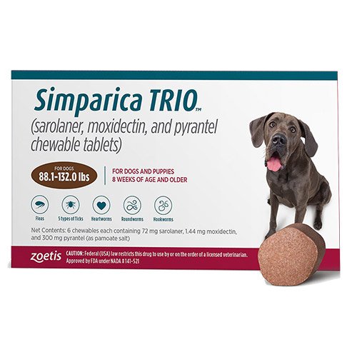Buy Simparica TRIO for Dogs 88.1-132 lbs (Brown) Online