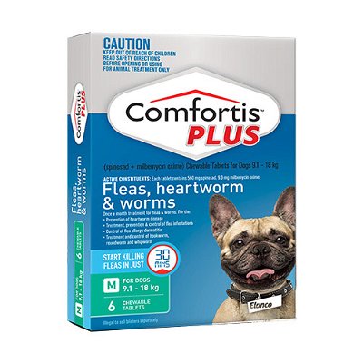 Comfortis Plus (Trifexis) Chewable Tablets for Medium Dogs 9-18 kg (20 to 40lbs) Green
