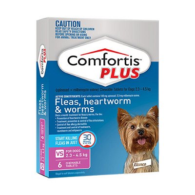 Comfortis Plus (Trifexis) Chewable Tablets for XSmall Dogs 2.3-4.5kg (5 to 10lbs) Pink