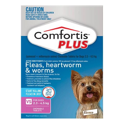 Comfortis Plus (Trifexis) Chewable Tablets for XSmall Dogs 2.3-4.5kg (5 to 10lbs) Pink