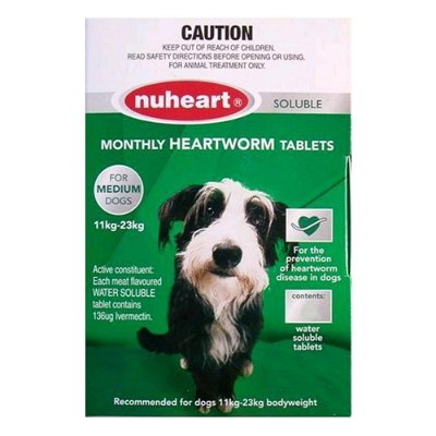 Nuheart Generic Heartgard Tabs For Medium Dogs - Nuheart 11 To 23Kg (Green)