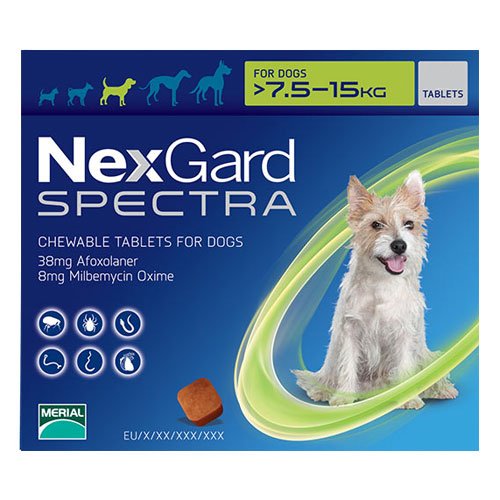 Nexgard Spectra Chewables Green for Medium Dogs (7.6.15kg)
