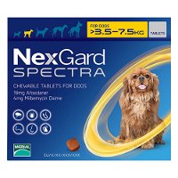 Nexgard Spectra Chewables For Small Dogs 3.5-7.5kg (7.7 to 16.5lbs) Yellow