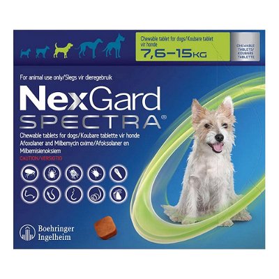 Nexgard Spectra Chewables For Medium Dogs 7.5.15kg (16.5 to 33lbs) Green