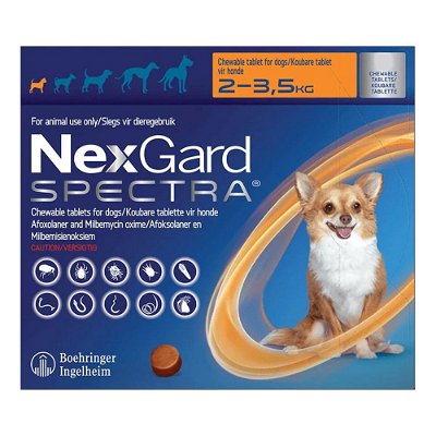 Nexgard Spectra Chewables For Very Small Dogs 2-3.5kg (4.4 to 7.7lbs) Orange