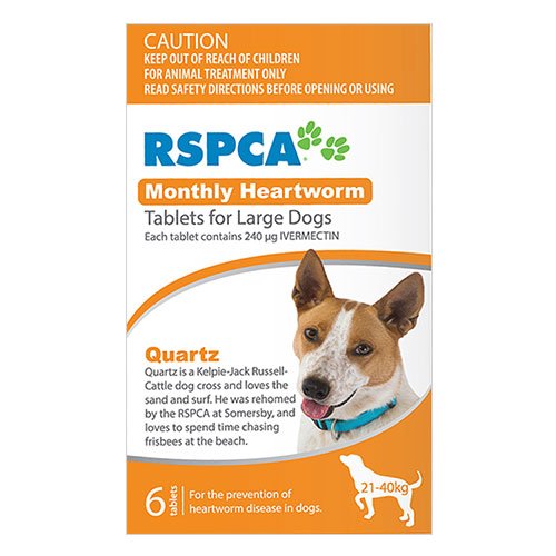 RSPCA Monthly Heartworm Tablets for Large Dogs 21-40kg (Orange)