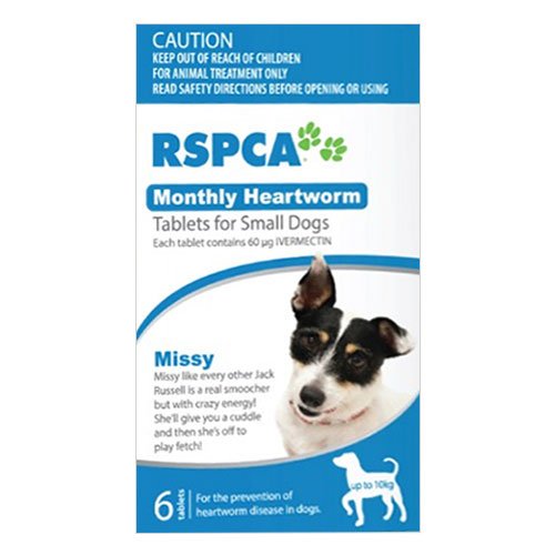 RSPCA Monthly Heartworm Tablets for Small Dogs up to 10kg (Blue)