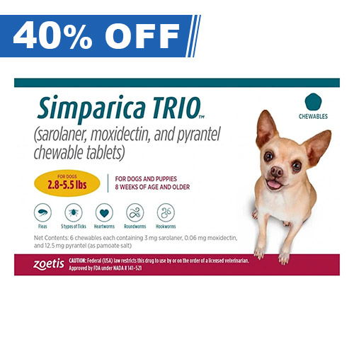 Buy Simparica TRIO for Dogs 2.8 5.5 lbs Gold Online